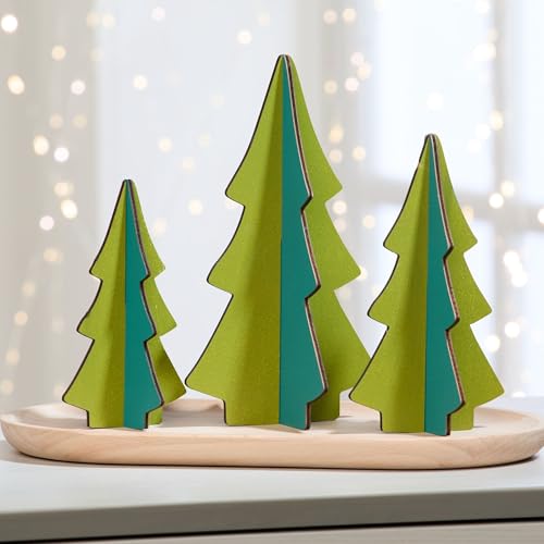 Your Heart's Content Set of 3 Clover Wood Interlocking Trees, Pine Green curated Color Combination, Christmas Tree Mantel Decor, Winter Tabletop, Handmade USA (Set 3 Clover) - color: Set 3 Clover