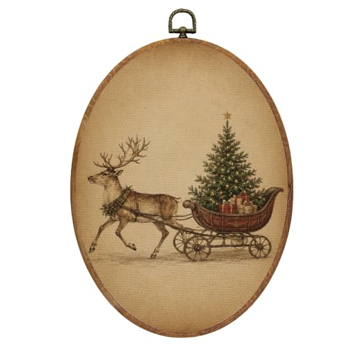 Mcehtle Christmas Reindeer Sleigh Wall Art Decor Framed 8.6x11.4 - color: 51