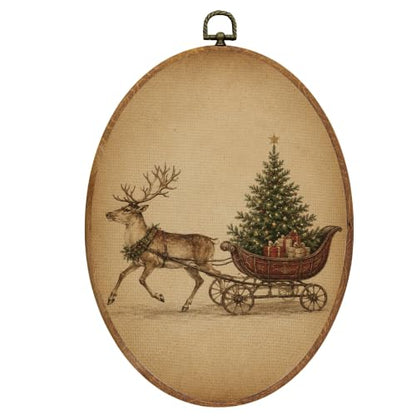 Mcehtle Christmas Reindeer Sleigh Wall Art Decor Framed 8.6x11.4 - color: 51