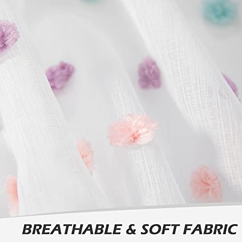 MYSKY HOME Rainbow Pom Pom Sheer Curtains for Small Windows 45 Inch Pack-2 - color: Rainbow Pom Pom, size: 50"W x 45"L (Pack of 2)