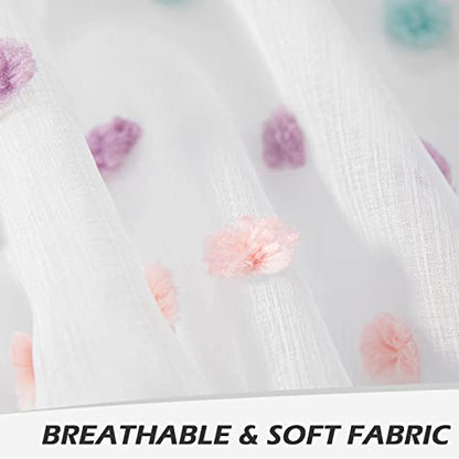 MYSKY HOME Rainbow Pom Pom Sheer Curtains for Small Windows 45 Inch Pack-2 - color: Rainbow Pom Pom, size: 50"W x 45"L (Pack of 2)