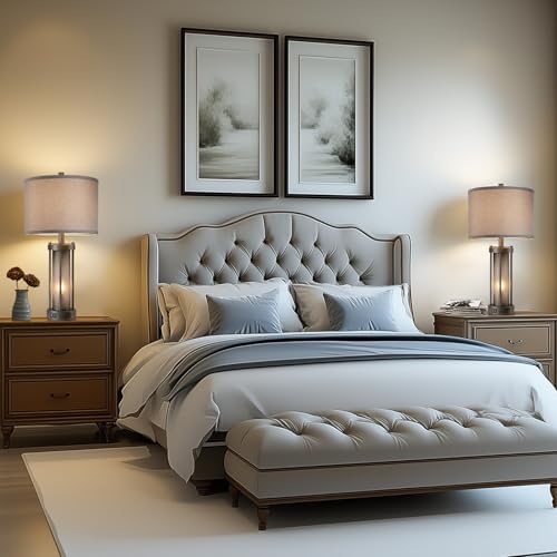 RORIA Set of 2 Rustic Table Lamps for Living Room with 2 USB Ports - color: Gray