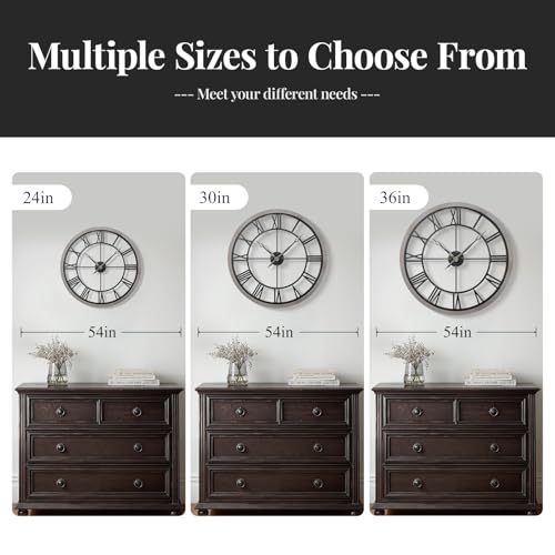 Cuspin 30 Inch Large Wall Clock Rustic Industrial Wood Frame Roman Numeral - color: Wood Industrial Roman, size: 30 Inch