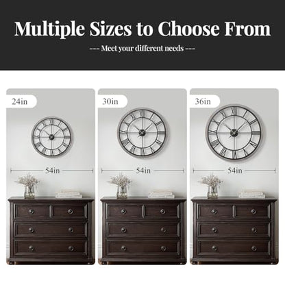 Cuspin 30 Inch Large Wall Clock Rustic Industrial Wood Frame Roman Numeral - color: Wood Industrial Roman, size: 30 Inch