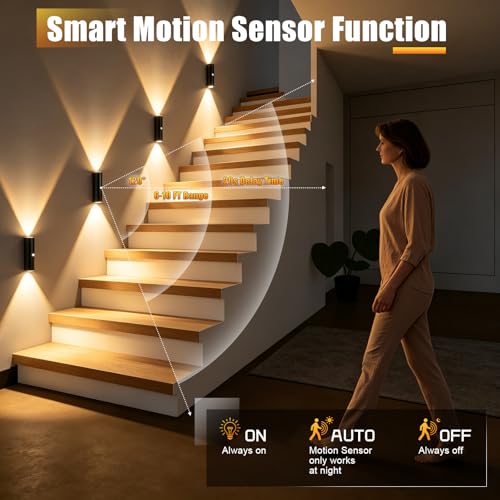 Motion Sensor Wall Light, Magnetic Rechargeable Wall Sconces - color: Black