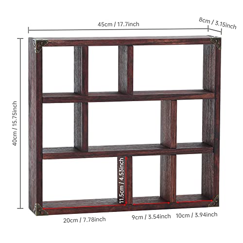 17.7x15.7-Inch Shadow Box Shelf 9-Slot Rustic Floating Shelves Larger Wall Mounted Shelf Lightweight Solid Wood Display Shelf Freestanding Farmhouse(9C-Rustic Walnut) - color: 9c-rustic Walnut, size: 1 PCS