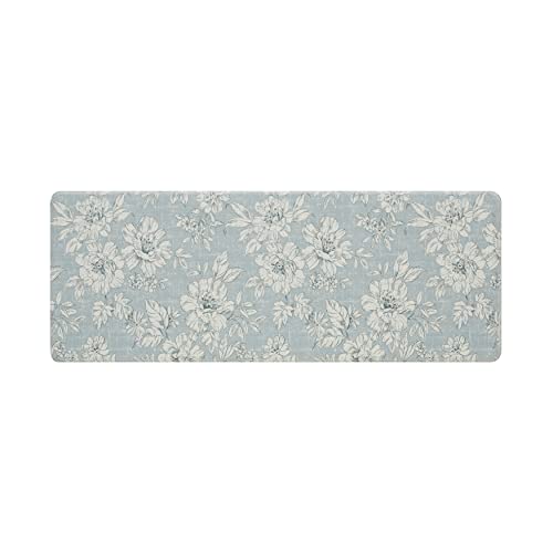 Laura Ashley - Anti-Fatigue Kitchen Mat, Iris Floral Design, Stain, Water & Fade Resistant, Cooking & Standing Relief, Non-Slip Backing, Measures 17.5" x 48", Light Blue Iris - color: Light Blue / Gray, size: 48"L x 17.5"W x 0.47"Th