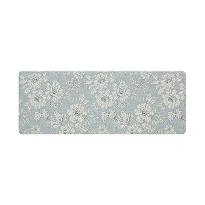 Laura Ashley - Anti-Fatigue Kitchen Mat, Iris Floral Design, Stain, Water & Fade Resistant, Cooking & Standing Relief, Non-Slip Backing, Measures 17.5" x 48", Light Blue Iris - color: Light Blue / Gray, size: 48"L x 17.5"W x 0.47"Th