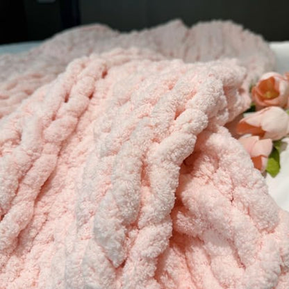 Soft Chunky Knit Throw Blanket for Couch, Cozy Warm Knitted Blankets - color: Pink, size: 40\"x40\"(Small SizeThrow)