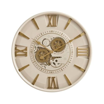 CLXEAST Mid Century Modern 24 Inch Moving Gear Walll Clock, Ivory &Gold - color: Modern Cream and Gold, size: 24 Inch