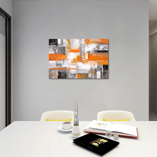 iKNOW FOTO Orange Grey Abstract Canvas Wall Art Modern Geometric Painting for Living Room Bedroom Office Framed Contemporary Textured Artwork Ready to Hang 24x36 Inch