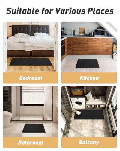 Upgraded Waffle Bath Mat Set of 2 Absorbent Non Slip Bathroom Mat 17" x 24" - color: Black, size: 17" x 24" ( 2 PCS )