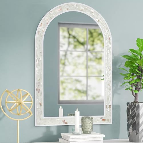 Tanmicoshomy Arched Mirror 24x36 Inch for Bathroom with Shell Frame - size: 36"L x 24"W
