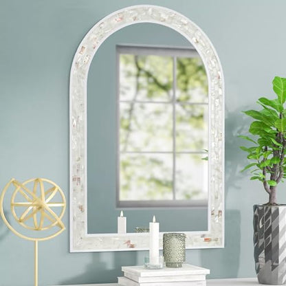 Tanmicoshomy Arched Mirror 24x36 Inch for Bathroom with Shell Frame - size: 36"L x 24"W