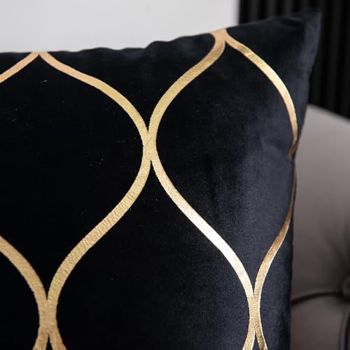 DEZENE 22x22 Inch Gold Velvet Throw Pillow Covers: 2 Pack Square Decorative Pillow Cases for Bedroom Sofa Couch Living Room, Black - color: Black, size: 22" x 22" (Pack of 2)