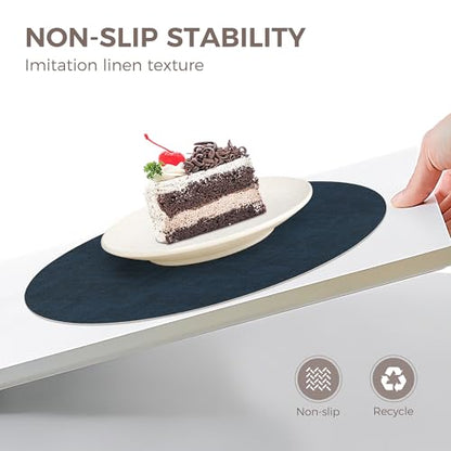 NCUE 13" Faux Leather Round Placemats Set of 4, Reversible Dual-Color - color: Deep Gray Navy Blue