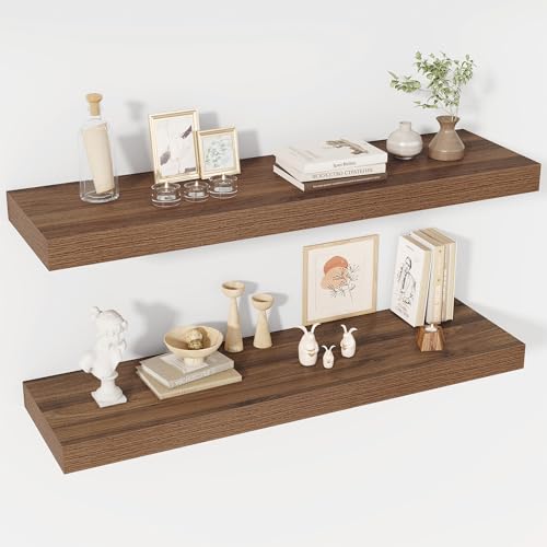 Acovy 40 Inch Floating Shelves, 12" Deep Floating Shelf Wall Mounted, 40" Wall Shelves, Rustic Deep Bookshelf, Extra Deeper & Thicker Display Shelves for Bedroom, Living Room, Walnut, Set of 2 - color: Walnut, size: 12"Wx40"L-2pcs