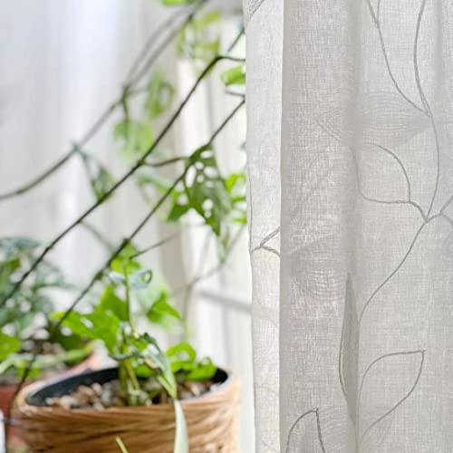 HOMEIDEAS White Sheer Curtains Leaf Embroidered, 52x84 Inch, 2 Panels - color: 4-white, size: 52"W x 84"L (Pack of 2)
