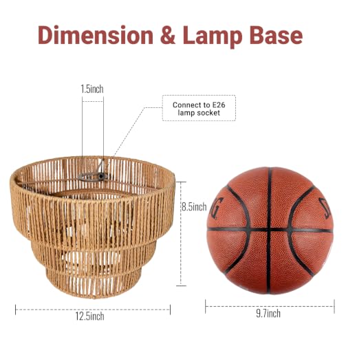 Maliralt Rattan Pendant Light Hanging Lamps - 16.4ft Plug in Cord Hanging Light Fixture Plug Into Wall Outlet Pendant Lighting with On Off Switch for Bedroom Living (3-Tier Rattan Lamp Shade) - size: 12.5 Inch-3-tier Ratan lampshade