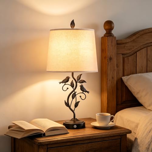 27" Touch Farmhouse Bird Table Lamps for Living Room with 2 USB C+A Ports - color: 1 Pack-‎Bronze