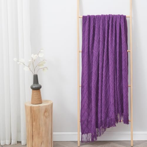 inhand Purple Knitted Throw Blanket for Couch and Bed, 50"x60" - color: Purple, size: 50"x60"