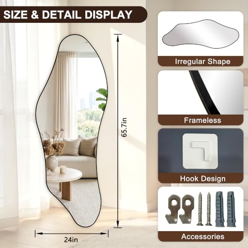 65.7"x24" Irregular Full Length Mirror, Abstract Wall Mirror - color: Black Irregular