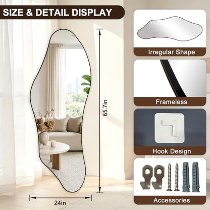 65.7"x24" Irregular Full Length Mirror, Abstract Wall Mirror - color: Black Irregular