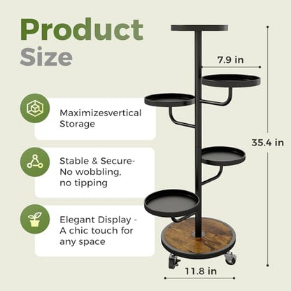 Bamworld Metal Plant Stands with Wheels Tall Plant Stand Indoor Black - color: Black