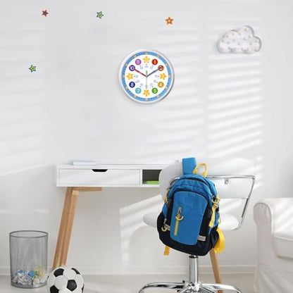 XFM Blue Kids Wall Clock 8 Inch Silent Space Theme - color: Colorful3, size: 8 Inch-1pcs