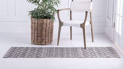 Unique Loom Outdoor Trellis Collection Area Rug - Tribal Trellis (2' x 6' 1" Runner, Gray/ Black) - color: Gray/Black, size: 2' x 6'1" (Runner)