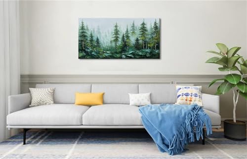 Alenoss Hand Painted 3D Abstract Oil Painting, Green Forest Wall Art - color: AL-B101