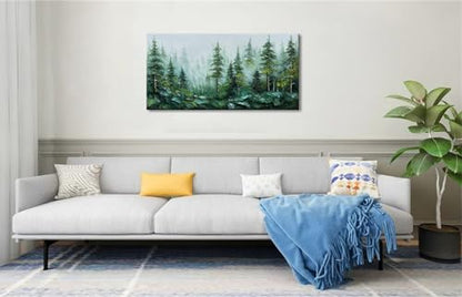 Alenoss Hand Painted 3D Abstract Oil Painting, Green Forest Wall Art - color: AL-B101
