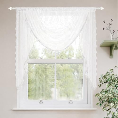 Molaxhome White Lace Window Valance Curtains Swag Victorian Gothic Style - color: White, size: 39.4"W x 41.3"L (Pack of 1)