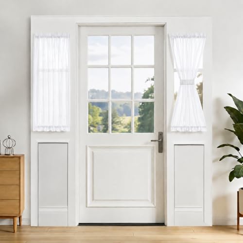 Aquazolax Sheer Door Curtains Light Filtering, Solid Voile Curtain with Top and Bottom Rod Pocket for Front Sidelight French Small Windows, Privacy Curtain that Let Light in, 25" x 40", Pure White - color: Sheer| Pure White, size: 25"W x 40"L (Pack of 1)