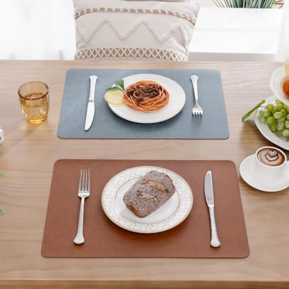SHACOS Faux Leather Placemats Set of 8 Place Mats Table Mats, Brown Blue - color: Brown and Blue