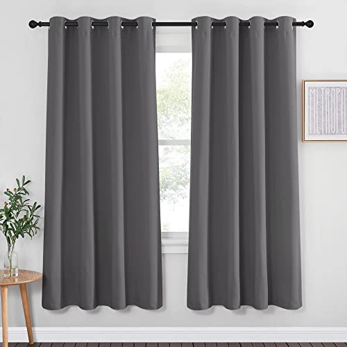 NICETOWN Blackout Curtain Panel for Bedroom - Three Pass Microfiber Noise Reducing Thermal Insulated Solid Ring Top Blackout Window Drape (1 Panel, 52 x 72 inches, Gray) - color: Grey, size: 52"W x 72"L (Pack of 1)