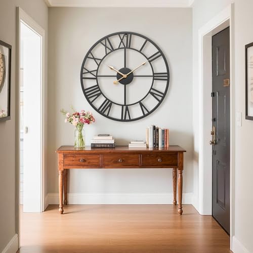 14 Inch Black Metal Roman Numerals Wall Clocks for Living Room - color: Black, size: 14 Inch