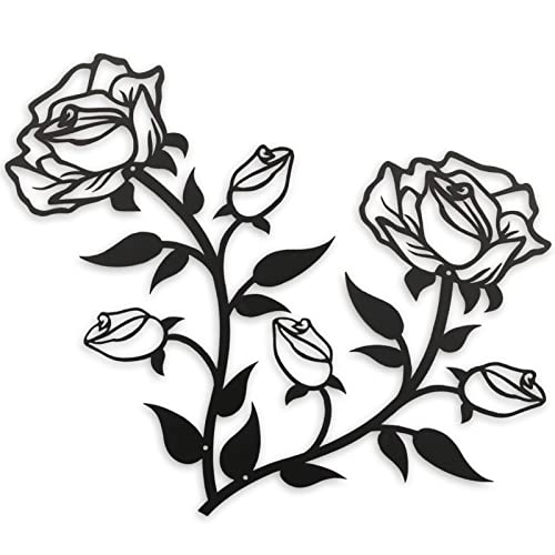 ESTART Large Rose Flower Wall Decor, 15“H Black Rose Flower Metal Wall Art - color: 2 Pieces