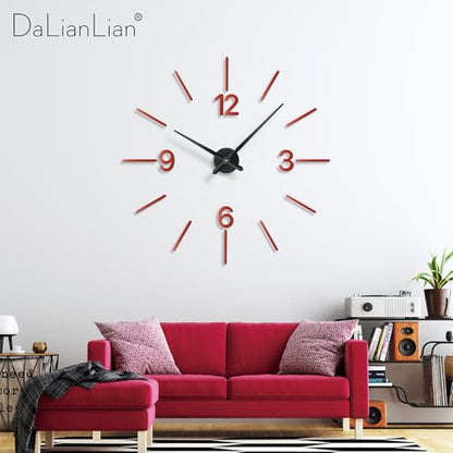 DIY Wall Clock, 3D Mirror Effect, Adjustable up to 65 in, Red - color: Red