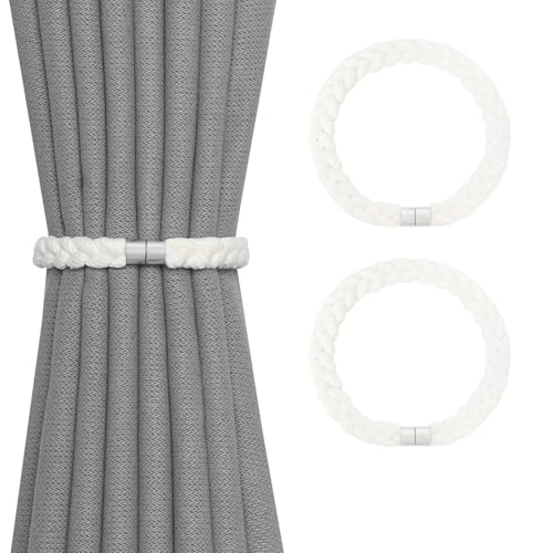 NICEEC 2 Pack Natural Cotton Rope Curtain Tiebacks Elegant Boho Style Magnetic Drape Tie Backs Soft Hand-Woven Rope Curtain Holdbacks for Home & Office Drapery (Cotton rope-02) - color: Cotton Rope-02, size: 2 Pack