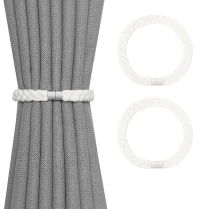 NICEEC 2 Pack Natural Cotton Rope Curtain Tiebacks Elegant Boho Style Magnetic Drape Tie Backs Soft Hand-Woven Rope Curtain Holdbacks for Home & Office Drapery (Cotton rope-02) - color: Cotton Rope-02, size: 2 Pack