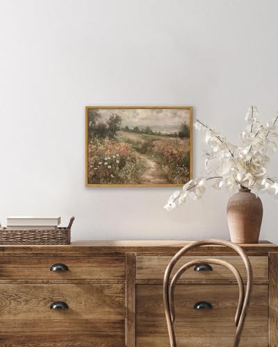 KBKBART Framed Wall Art Country Wildflower Canvas Art Paintings 8x10inch - color: Countryside Wildflower, size: 10"L x 8"W