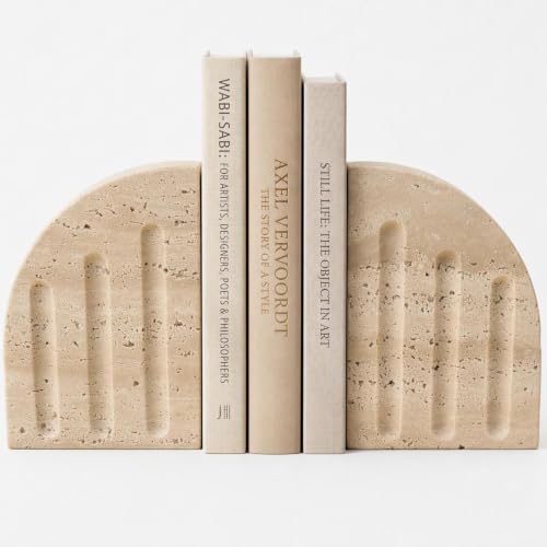 Travertine Book Ends, Decorative Stone Bookends for Shelves, Heavy Bookends - size: Vertical stripes
