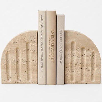 Travertine Book Ends, Decorative Stone Bookends for Shelves, Heavy Bookends - size: Vertical stripes