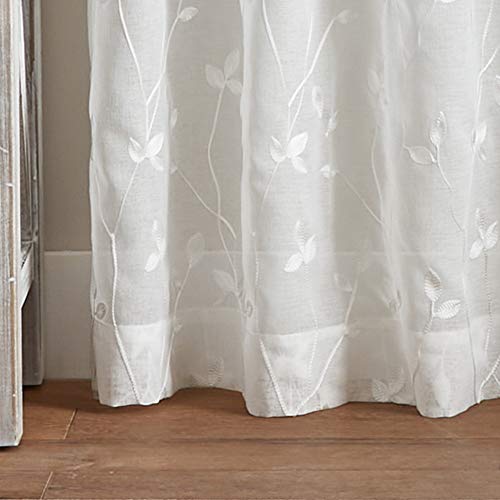 Curtainworks Botanical Leaf Sheer Curtains, 37 x 84 in, White, 2-Piece - color: White, size: 37"W x 84"L (Pack of 2)