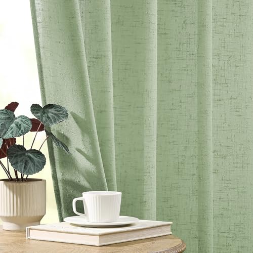 Gibelle Sage Green Boho Farmhouse Living Room Curtains 63 Inch Length, Modern Country Window Curtain for Bedroom, Linen Bohemian Rustic Draperies - color: Sage Green, size: 56"W x 63"L (Pack of 1)