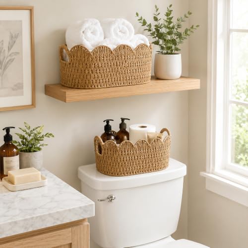 Endymion Set of 2 Paper Rope Scalloped Basket, Wicker Storage Baskets - color: Neutral