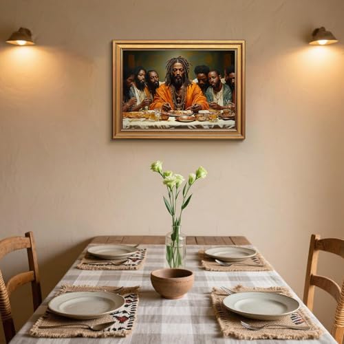 Black Jesus Wall Art Gold Framed Modern Last Supper Picture 12x16 Inch - color: Dinner, size: 16"L x 12"W