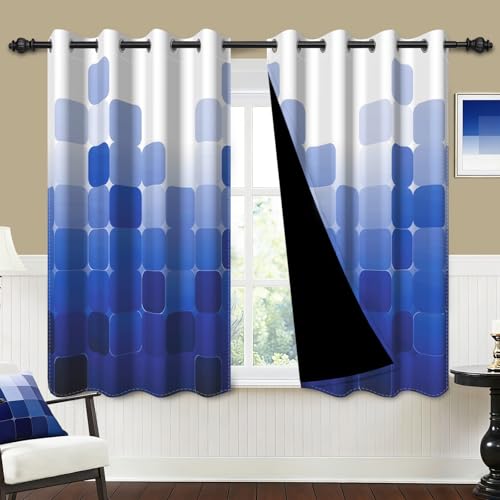 Royal Blue Ombre 90% Blackout Curtains 63 Inches Long 2 Panels for Living Room Bedroom Checkered Patterned Room Darkening Curtains Insulated Window Treatment Drapes with Grommet Top, 52" x 63" - color: 03 Diamond - Royal Blue, size: 52"W x 63"L (Pack of 2
