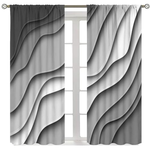 Grey Black Ombre Curtains, Modern Geometric Abstract Pattern Texture Window Treatments for Kitchen Bedroom Living Room 2 Panel Sets,42x45 Inch Decor - color: Geometric-1, size: 21"W x 44.5"L (Pack of 2)